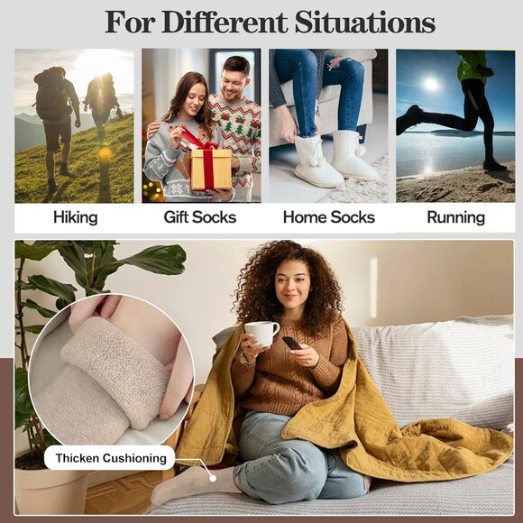 Womens Merino Wool Socks 5 Pairs Warm Thick Thermal Crew Cozy Winter Boot Socks - Picture 6 of 6